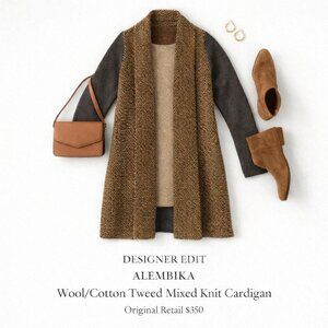 Alembika Longline Wool Blend Knit Cape Cardigan Mocha Brown Size S